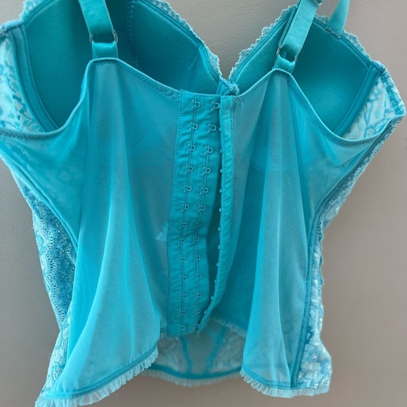 [2X]Delta Burke Elegant Lace Corset Basques Bustier in Torquase Sheer - Picture 4 of 7
